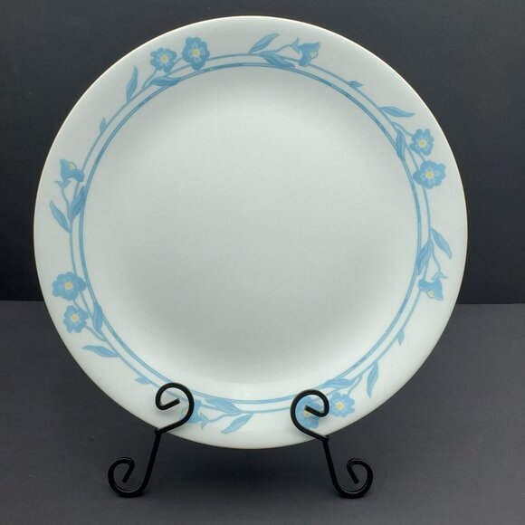 Corelle Cornsilk Dinner Plates Corning Blue Flowers Bands Leaves Plates - Picture 3 of 6